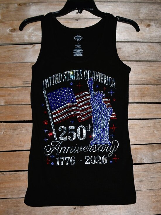 custom made rhinestone shirt Tops - America's 250th Birthday 4th of July rhinestone tank  sz XS S M L XL XXL 1X 2…